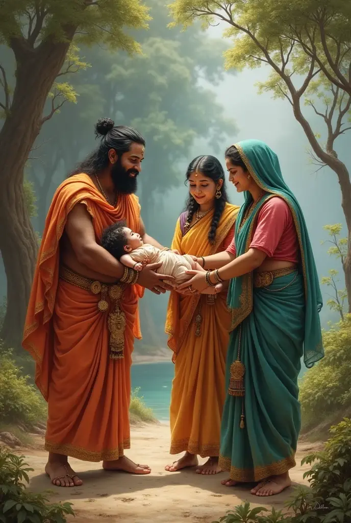 Vasudev gave the newborn Krishna to Nand baba and Yashoda