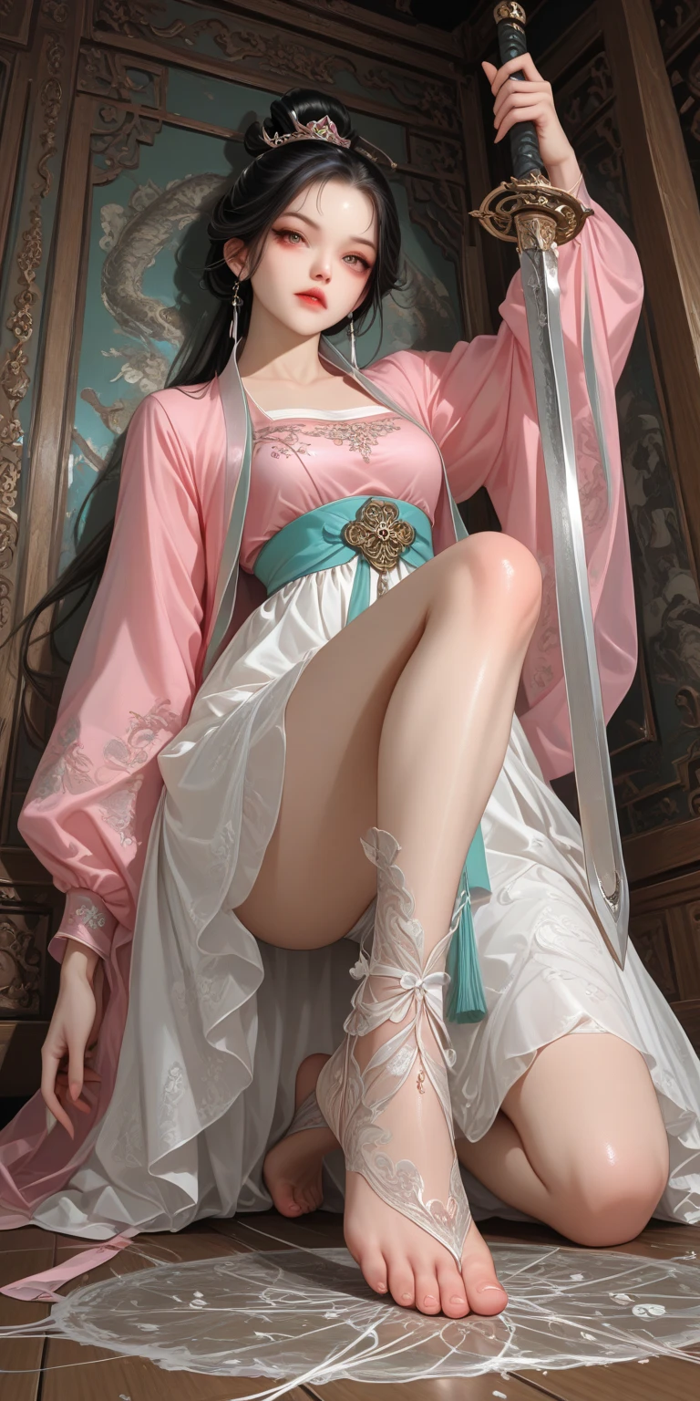 (Hyper-realistic), (illustratio), (A high resolution), (32K), (extremely higly detailed), (Most Best Illustration), (美丽细致的眼睛), (best qualtiy), (ultra - detailed), (tmasterpiece), ( the wallpaper), (Detailed and delicate face), 独奏,peeing self,Pee on the legs,Surrounded by other people,Highly Detailed Face and Skin Textur,Detailed eyes,二重まぶた,Hairpins twist woven balls,Wear large-rimmed glasses,Dressed in pink tulip fairy, Sweet and pure lace print embroidery sheer,Wearing cat ears,spreads her legs apart,Nervously bow your head,is shy,Embarrassing provocation and shock,Stand with open legs and with props hungry and thirsty,On the floor of a dry women's toilet,A small puddle of her own urine formed around her feet, Very eager to pee, urinating, Wet yourself, Urine discharge, streaming tears, dreads, be desperate, panicking, high detal,October pregnant pot-bellied ballet,Wear ballet shoes,(dynamicposes),1 rapariga, Play the lute on the toilet in the bathroom,White wavy hair, korean people, heterochromatic eyes, small mole under eyes, ((aprons)), Bigchest, Long legs, Tightens abs,Wear gold and silver jewelry,(Camel toes),(stocklings),(pantyless),(No bra)