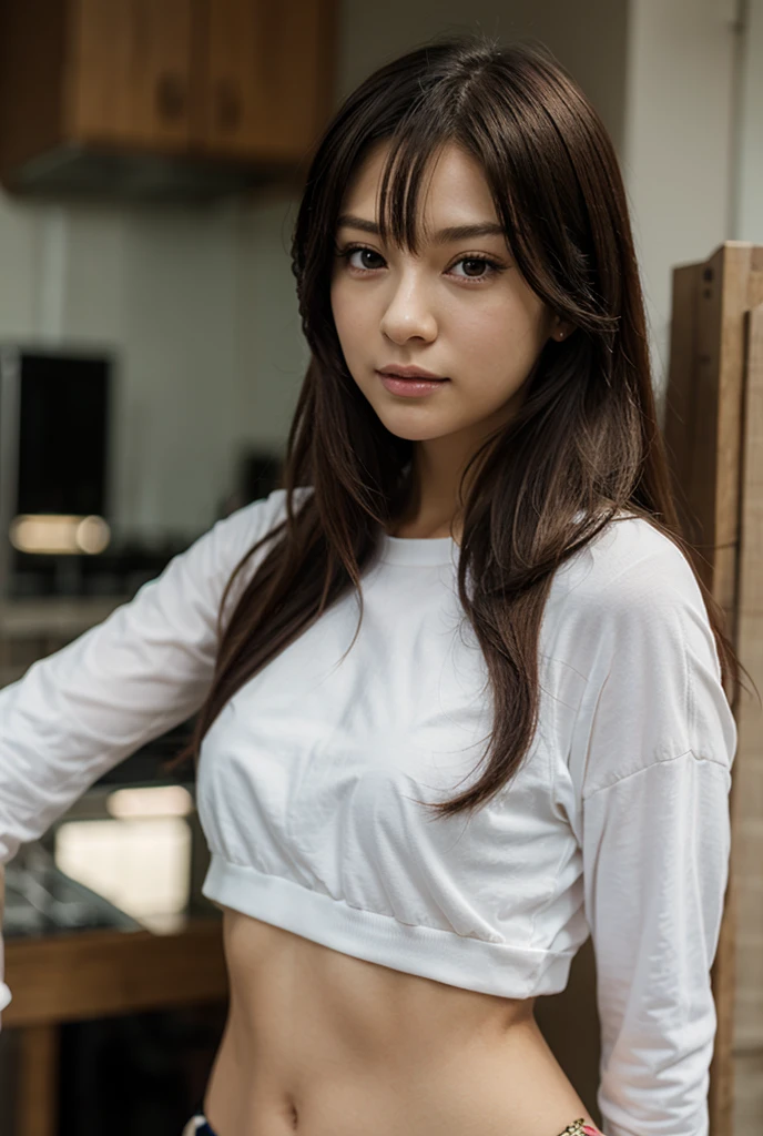 Long-range shooting, Low angle shot, A beautiful woman,Female astronaut,Pretty Face,beautiful eyes,高度detailed细节, (((Spacecraft interior))), 2, In space,Floating weightlessly in the air of a spacecraft, Messy hair,Flowing long hair, Zero Gravity, Earth seen from the window of the space station, Wearing white tight stretch shorts and a white sports top,complicated衣服, Various floating liquids,Various floating boxes,4k extremely lifelike, uhd 4k highly detailed, ((Ethereal Light, Ultra-high resolution.lifelike:.1.4, (high detailed skin:1.2), 8K Ultra HD, SLR camera, high quality, Film Grain, Fuji XT3,(masterpiece) (best quality) (detailed) (Movie Lighting) (Clear focus) (complicated)