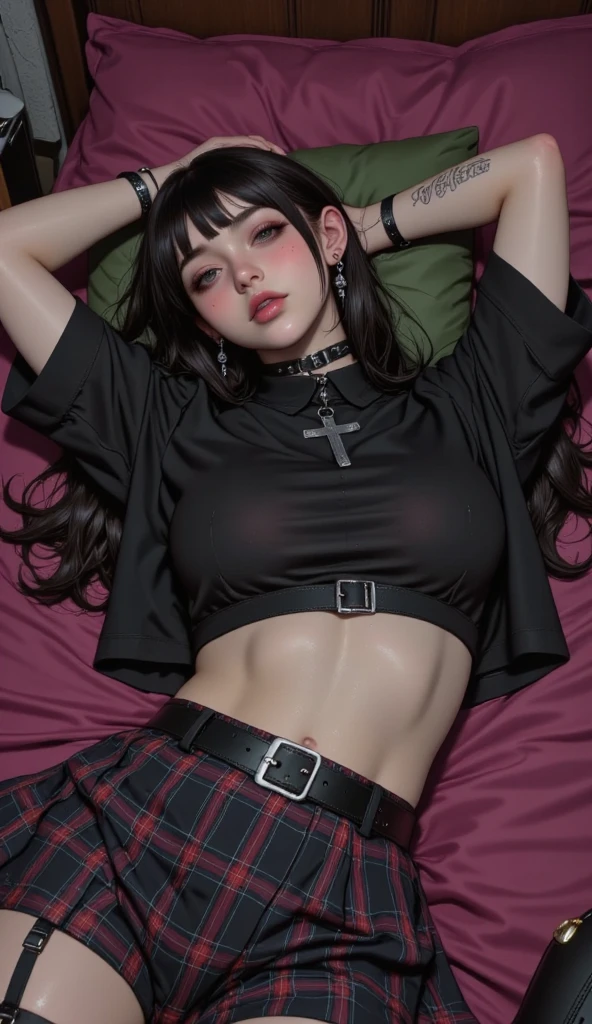 nsfw,Stuffed bear、teddy bear、teddy bear、Gothic punk、耳Nipple Ring、hair adornments、A dark-haired、pink and black colors、Bobcut、black pink shirt、、Black shorts、鈍い前hair、Photorealistic, High resolution, 1 girl, Korean, andye of Fire、Afterimage of flame seen from the eye、teddy bear、🧸、teddy bear、Goth、(Tabletop), (Portraiture), (beautiful), (beautiful), (Upper blood), (high quality), (beautiful衣服), (Professional Perspective), (Rule of thirds), (feminine), (woman), (woman), (beautiful),(feminine features), (5), alone, woman1名, (Attractive punk girl), Winters, Dramatic Light, ((I'm playing the guitar)), (Are standing), anddgy makeup, (Small Bust), ((Electric guitar)), (Front Face), (Resistance的な表情), ((Resistance)), (Leather jackets and tattoos), ((Short hair)), (dyed (and.G. and pink) hair), (spiky hair), (Thick hair), Matte shine hair, (Hair bands scatt in the hair), (Green eyes), (A bold and daring look), (Pale skin), (Dark clothing), (Band T-shirts), (Ripped jeans), (-), Crew neck), ((Urban alley background)), (Close-up shot), beautiful hands, both hands, Normal hand, Two arms, Complete Hand, beautiful body, beautiful fingers, Normal finger, Five Fingers, Five Fingers, (Thumb Index Finger Ring Finger), beautiful ears, Normal ear, beautiful eyes, Shining Eyes, beautiful mouth, beautiful lips,(Nipples)、g off your crotch)、(Tattoos all over the body)、(A body covered in tattoos)、