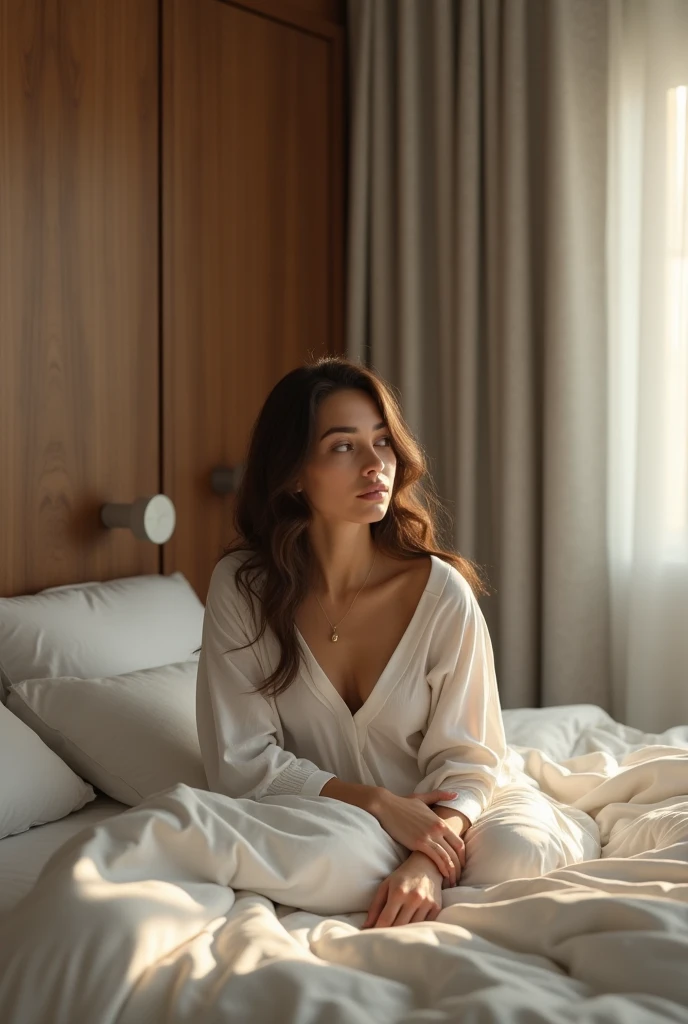 (best quality,4k,8k,highres,masterpiece:1.2),ultra-detailed,(realistic,photorealistic,photo-realistic:1.37),A girl in her room,beautiful detailed eyes,beautiful detailed lips,extremely detailed eyes and face,long eyelashes,1 girl,bokeh,portraits,vivid colors,soft lighting,warm color tones,bedroom,relaxed pose,wearing casual clothes,hobby supplies scattered on desk,artistic paintings on the wall,soft natural lighting from the window,peaceful atmosphere,creative ambiance,comfortable and cozy room,bookshelf with favorite books,decorative pillows on the bed,intricate patterns on the curtains,calm and serene expression,unique and personal touches in the room,subtle shades of pink and blue,artistic inspiration,thoughtful and dreamy mood