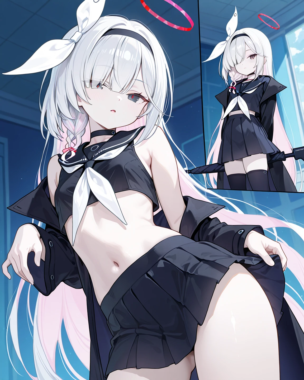 Hentai manga of Kei Shirogane. Silver hair, grey eyes, anime girl.