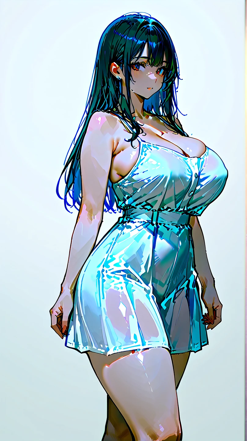 lovely woman standing in blue dress