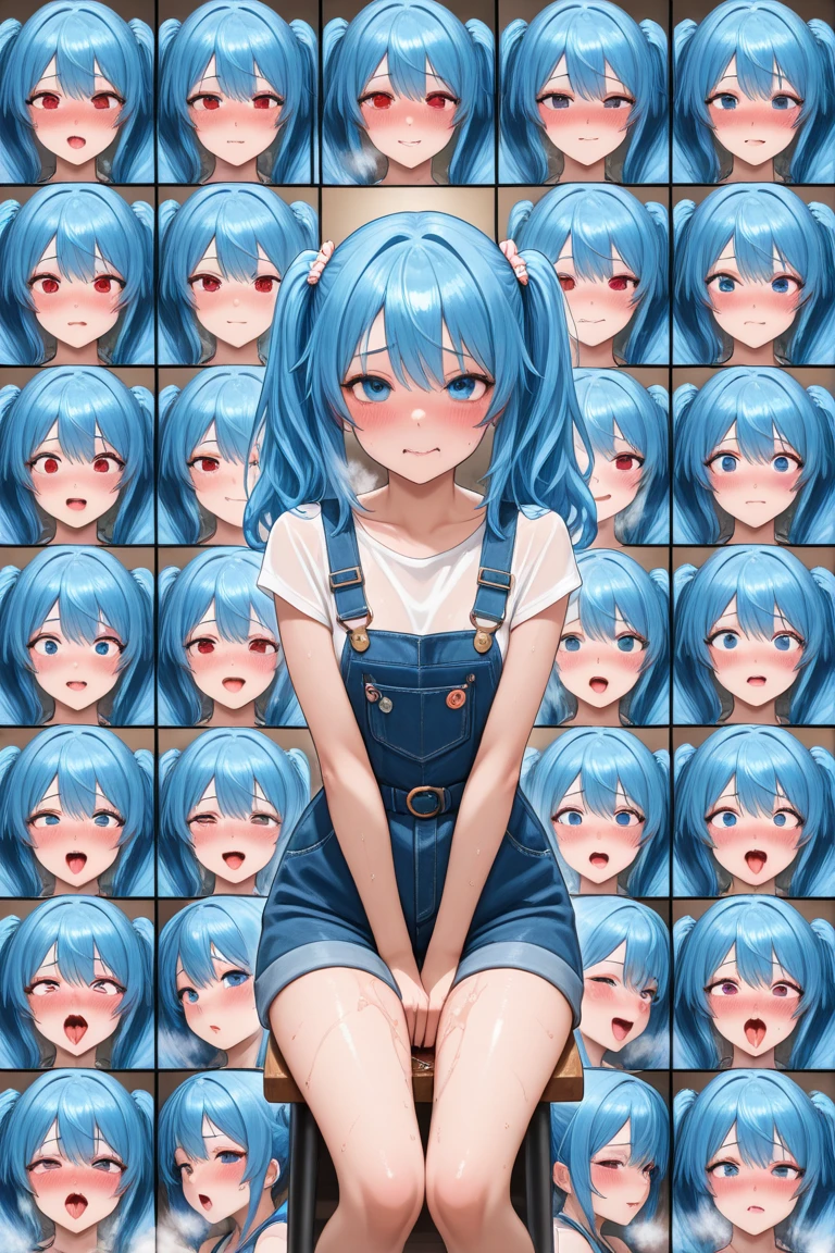 (mememe:1.3), long hair, blue hair, solo, head_rest,upper body,sitting,leg up, breasts, pink dressed with purple gloves, (wet dress:0.5), doggystyle position, distant distance, hdr light reflection, <lora:mymememe_78:0.7>