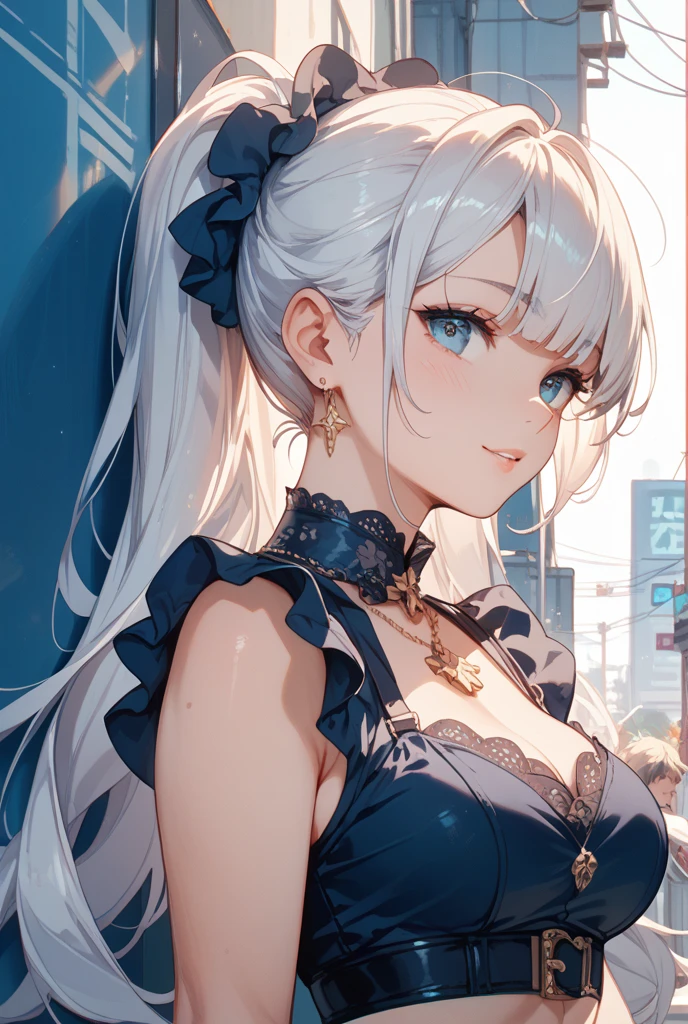 sankta. Luigi (luxurious wheels) (azur lane), 1girll, hair adornments, Earrings, necklace, Portrait, Silver dress, Clothing that exposes, view the viewer, Solo
