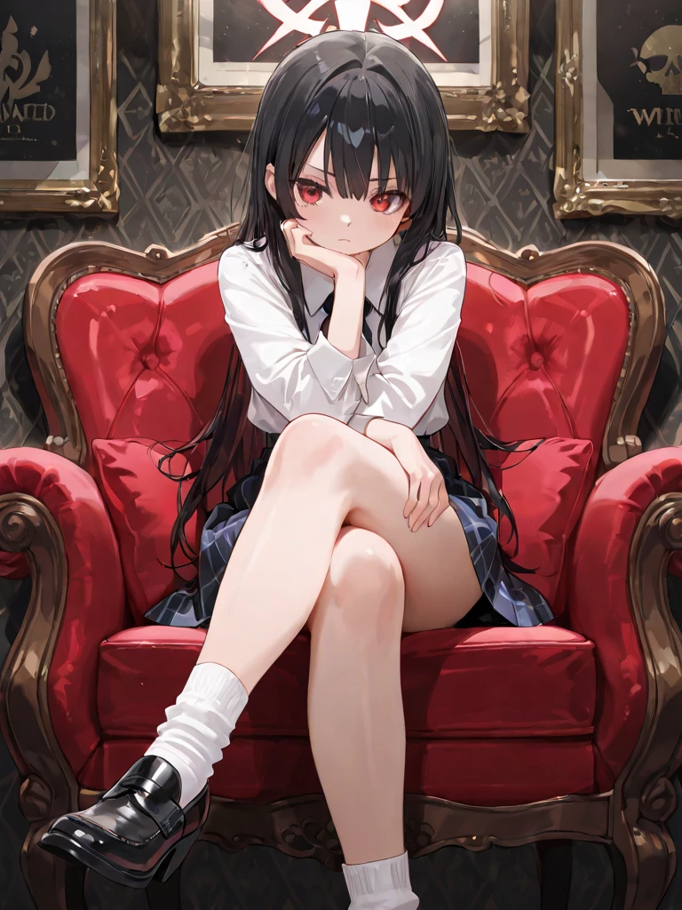 , long black hair, Nerd, sitting like a butterfly in the living room
