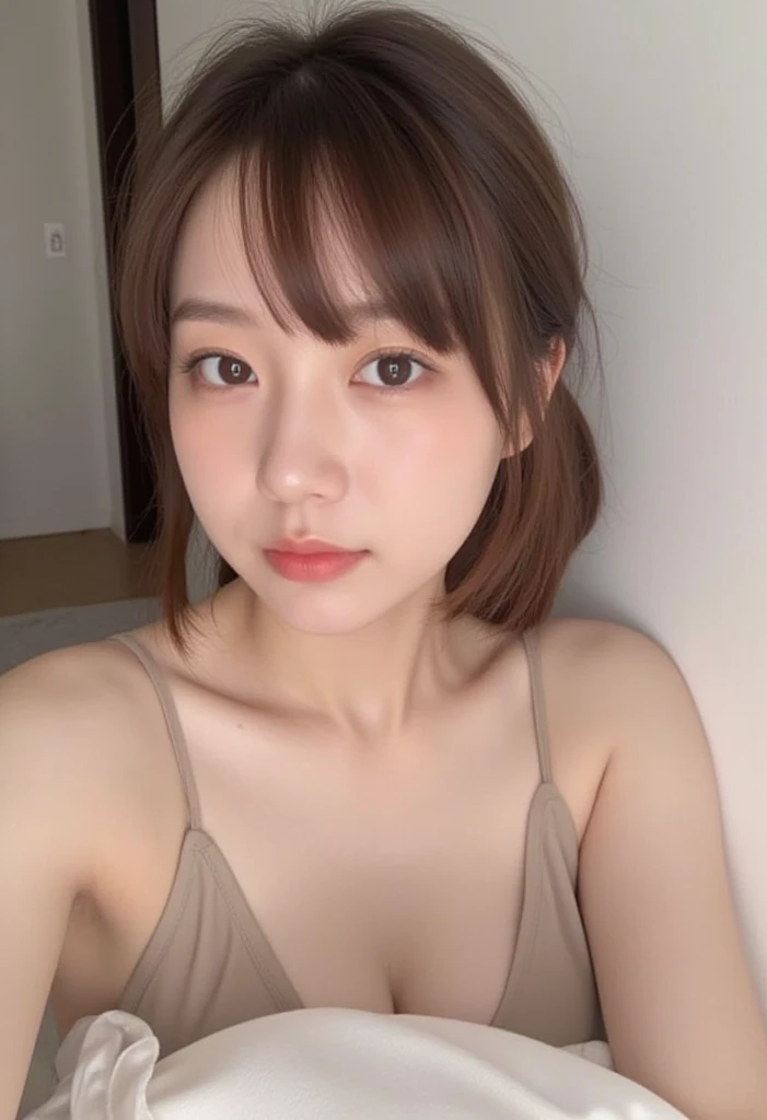 (hide upper body with towel:1.4) , detailed hand , high quality, super quality, (detailed face:1.2), beautiful woman , golden eyes, long hair , sharpe eyebrow , beautiful bangs are covering her eyes , mega breast , (No nudity),