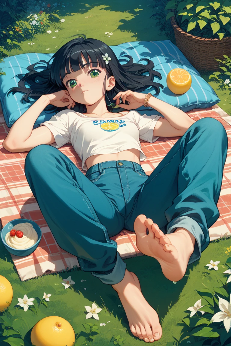 masterpiece, best quality, 1slim girl, slim, lying on lawn, from above, short pants, T-shirt, full body, sneaker, (after raped, cum on body, tore clothes, undressed, open breast, dirty), sweat, cum on body, trembling,
