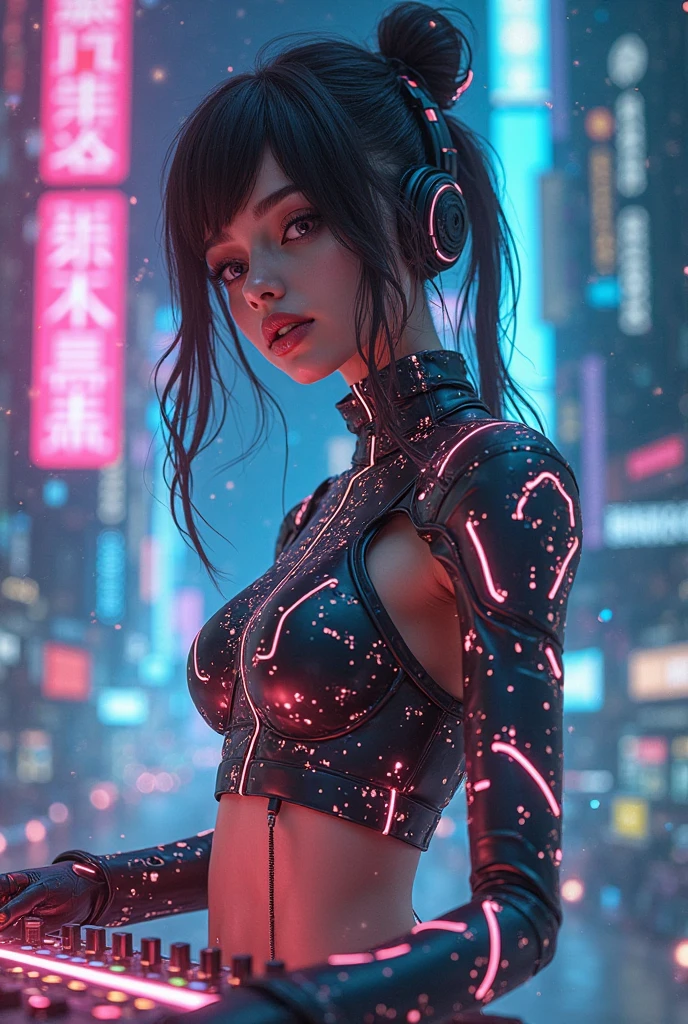 Naked, nudemasterpiece, best quality, cyberpunk girl,  bold colors and patterns, trendy and innovative hairstyle,naked, nude, dazzling Cyberpunk cityscape, skyscrapers, glowing neon signs, LED lights, anime illustration, detailed skin texture, beautiful detailed face, intricate details, ultra detailed, cinematic lighting, strong contrast,no bra, naked tits, nude, naked