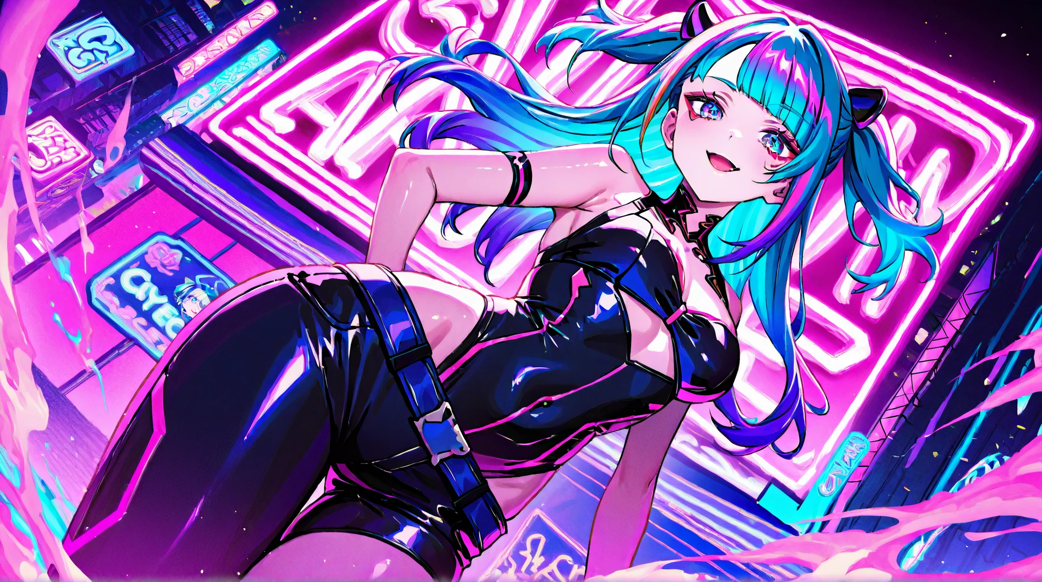 cute little cartoon loli,(((little loli, small tiny body, petite))), (((6 years old))),((extremely cute and beautiful liquid paint hair haired anime girl walking down the street)),
(((flat chest))),saggy breasts,short hair,(((liquid paint hair:1.1))),(((neon purple hair|neon pink hair|neon blue hair|neon aqua hair|purple hair|fuchsia hair|fluorescent blue hair|amethyst hair|neon hair|bright pink hair :1.5,bright hair: 1.3))),((made of paint and defies gravity,thick flowing),(paint splatter:1.3,shiny hair: 1.3,vibrant colors),((heterochromia, eye1 purple, eye2 pink,upturned eyes:1.3,perfect eyes,beautiful detailed eyes, rainbow glows ultra-detailed deep pink purple eyes:1.1,gradient eyes:1, finely detailed beautiful eyes:1,symmetrical eyes:1,big highlight on eyes:1.2)),((fat)), (((lustrous skin:1.5, bright skin: 1.5,skin tanned,shiny skin,very shiny skin,shiny body,plastic glitter skin,exaggerated shiny skin))),(spider lower abdomen,narrow waist,wide hip,athletic body, inflated legs,delicate detailed fingers,detailed body,detailed arms, human hands,detailed hands,),
cute, slutty, seductive, erotic, (((nsfw))),
zettai ryouiki,revealing clothing,show skin,(wearing a Neon color theme clothing:1.3,Neon color theme one-piece swimsuit, bare legs),with micro clothes,almost totally naked,with little clothing,tiny thong,generous neckline,(detailed outfit, detailed clothes),
(dynamic pose:1.0), solo focus, embarrassed, centered, scale to fit dimensions, Rule of thirds,
outdoors, ((night view)), (cyberpunk night street Background: 1.5,dark sky,alleyway,lonely alley,thick clouds, detailed background:1.25),
(best quality), (high resolution), (sharp focus), (ultra detailed), (extremely detailed), (extremely high quality artwork), 8k_wallpaper, (extremely detailed CG 8k),(very fine 8K CG), ((hyper super ultra detailed perfect piece)), flawless, (((masterpiece))), illustration, vibrant colors, (intricate), High contrast, Selective lighting, Double exposure, HDR (High Dynam