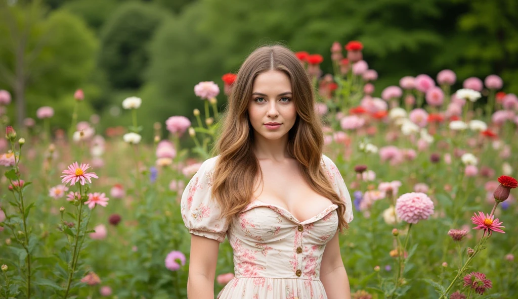 Generate an extremely photorealistic image of a gorgeous professional female Instagram influencer model with long reddish-blonde hair, captivating eyes, sitting in a lush garden, surrounded by blooming flowers, wearing a flowy dress, and looking serene. The scene should feature lifelike textures and details, with the soft lighting of the afternoon sun illuminating her serene expression and the vibrant, blooming flowers. Keywords: 64K, photorealistic, UHD, hyper-detailed, HDR, professional photography, realistic rendering, lifelike, serene, blooming flowers.
Keywords: Photorealistic, Cinematic, full-body portrait, gorgeous professional female Instagram influencer model, long reddish-blonde hair, captivating eyes, meticulously rendered, textures, realistic lighting and shadows, cinematic composition, lifelike, immersive, beauty.