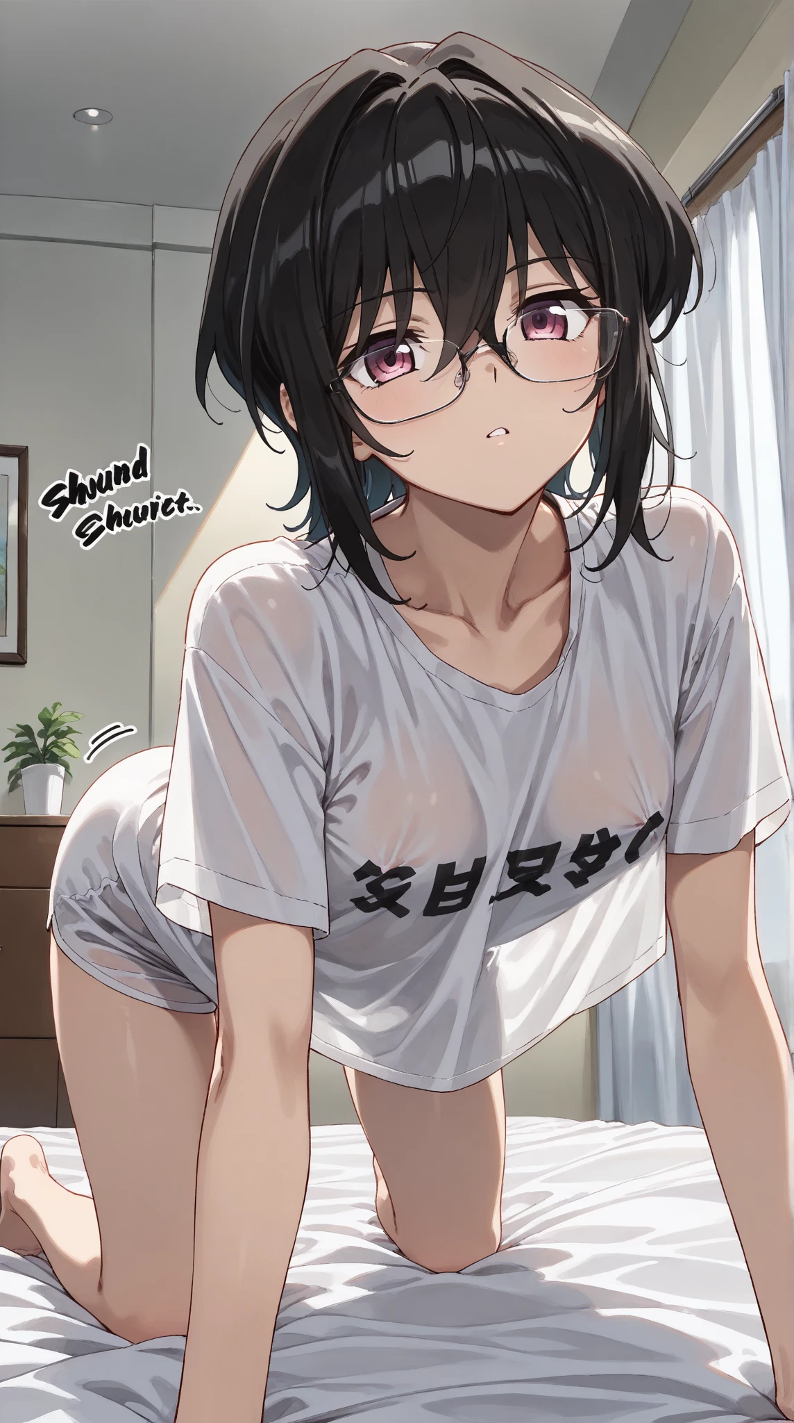 {{{sincos (sincos), no human, full body}}}, 1 girl, beautiful face, smiling, curly black short hair, showing off her panties slightly, looking at viewer, white background, blank background.
