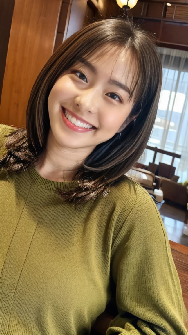 Japanese ),((beautiful girl)),cleavage,An expression that imagines something pleasant:1.2,(perfect body beauty:1.2),((perfect body)),(shy smile),beautiful teeth,