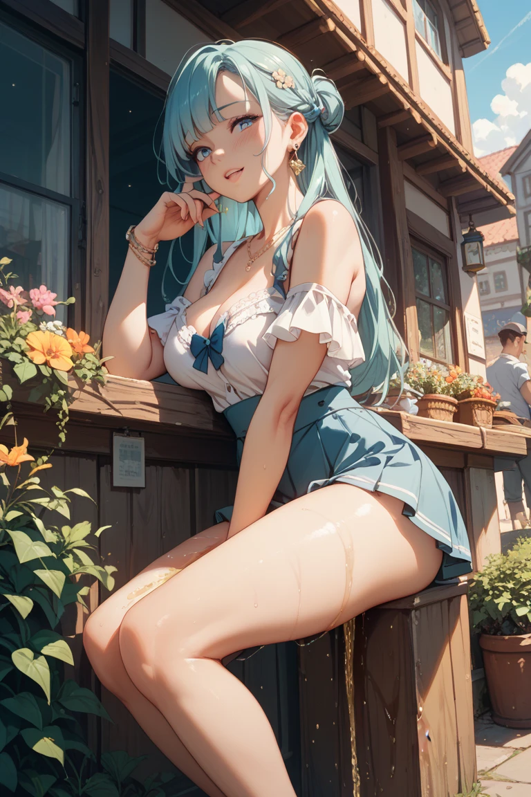 ((Best Quality)), ((Masterpiece)), (Details: 1.4), 3D, A Beautiful Beauty, (Long Light Blue Hair, Ribbon: 1.9), (Plain White Long Dress: 1.7), (Crystal High Heels: 1.6) (Green Eyes: 1.5), HDR (High Dynamic Range), Ray Tracing, NVIDIA RTX, Super-Resolution, Unreal 5, Subsurface Scattering, PBR Textures, Post-processing, Anisotropic filtering, depth of field, maximum sharpness and sharpness, multi-layer textures, albedo and specular mapping, surface shading, accurate simulation of light-material interactions, perfect proportions, Octane Render, bicolor light, large aperture, low ISO, white balance, rule of thirds, 8K RAW,