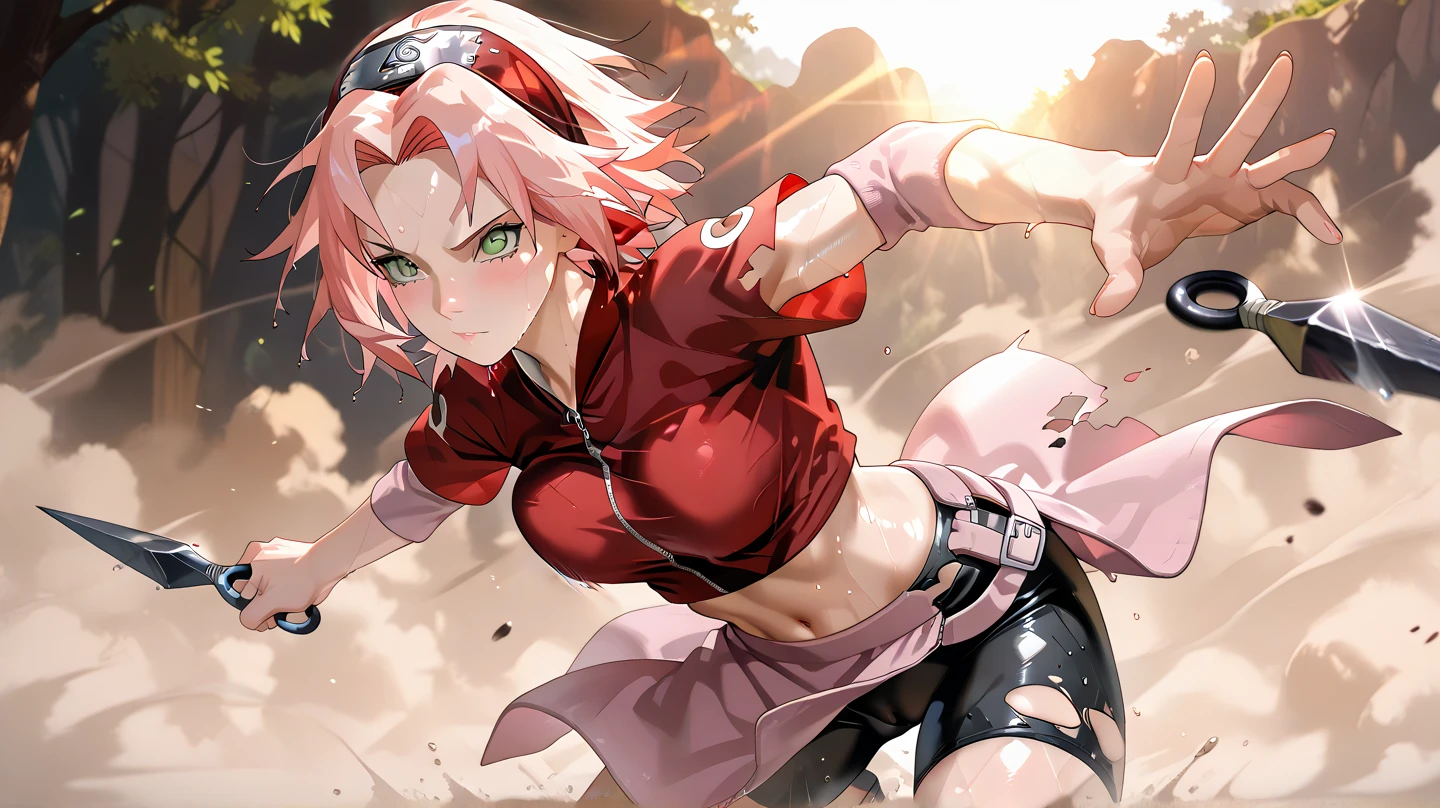 night、port、Android 18 from Dragon Ball、White tube top t-shirt、Showing underboob、Red leather long coat、Red drawstring sweatpants、embroidery、Bakusozoku、Yankee、Belly button、Showing underboob、Get angry、lightning、dragon、bike、illumination、Showing underboob、See-through、cute、bright、Pink Panties