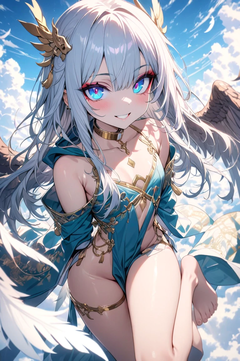 Life god, girl, teen body, wearing a transparent robe, sexy body, long white hair, cute