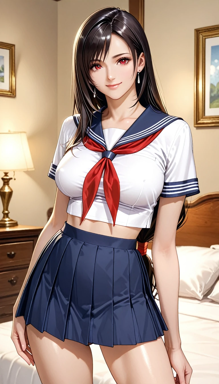 (masterpiece:1.2, highest quality), (realistic, photorealistic:1.4), beautiful illustrations, (natural side lighting, movie lighting), looking at the viewer, Upper body, (Front view), 1 girl, perfect face, Cute symmetrical face, shiny skin, baby face, long eyelashes, (large breasts), (wide hips),beautiful hair, beautiful face, fine and beautiful eyes, beautiful body, beautiful breasts, beautiful thighs, beautiful feet, beautiful fingers,(beautiful scenery),(cute smile:1.2, upper grade),,(1mature girl),calm,(anatomically correct),skin texture,(wavy hair,blonde),(panties),baggy shirt,(school uniform:1.2),barefoot,on bed,(tan:1.3)