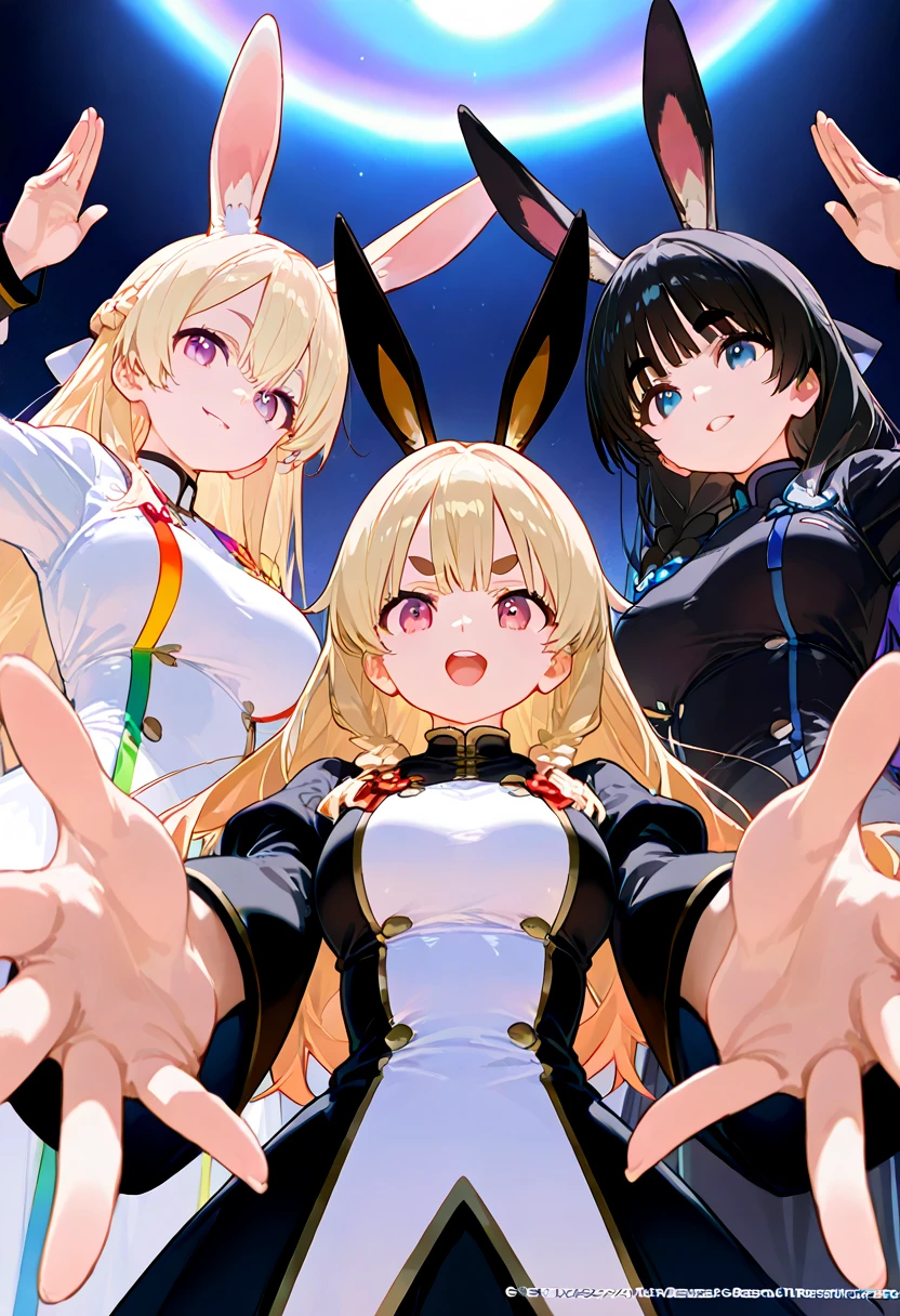 Hasumi Hakawa、Long black hair、Red eyes、Ichinose Asuna、Blonde、The right eye is hidden by hair、