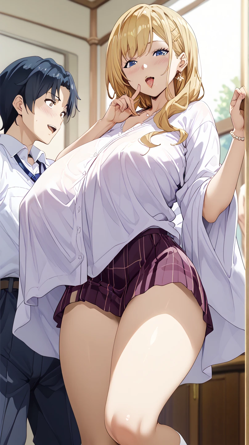 masutepiece, Best Quality, hight resolution, 1girl in,(a 18 year old girl), 6 Boy, (s), Classroom, Spread legs, sii-school girl、校服、(shame, blush, Crying, tearful, AHE Face、Opening Mouth、put out the tongue), (Girl is being held by a man: 0.3),Grab from behind、Chest grabbing、