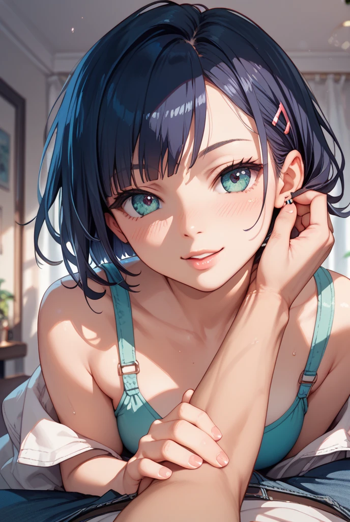{{{akane kurokawa:1.4}}}, {Oshinoko}, (8K), ((Best Quality)), (Ultra-Detailed), High Resolution, Extremely Details CG, ((Photorealistic:1.2)), official art, by famous artist, perfect hands, perfect anatomy, super detailed skin, Beautifully Detailed Eyes, Beautifully Detailed Skin, Beautifully Detailed Hand, Beautifully Detailed Fingers, Beautifully Detailed Lip, Shiny Skin, Shiny Skin, Glossy Skin, PUPILS SPARKLING, Moody Lighting, Film Reflection, Deep Rendering, beautiful countenance, 1 girl in, Solo, 25 years old, アニメの女の子 with blue hair and blue eyes posing in front of bushes, (ヤンデレ), indoors, night, セーター, ロングスカート,