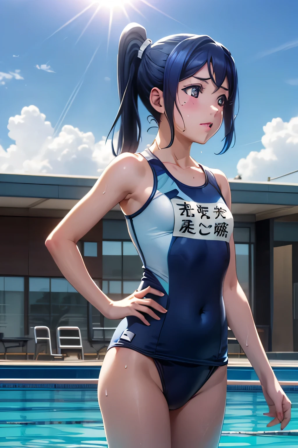 A girl in a Japanese gymnastics suit，Do stretching on the lawn，Postural seduction --auto