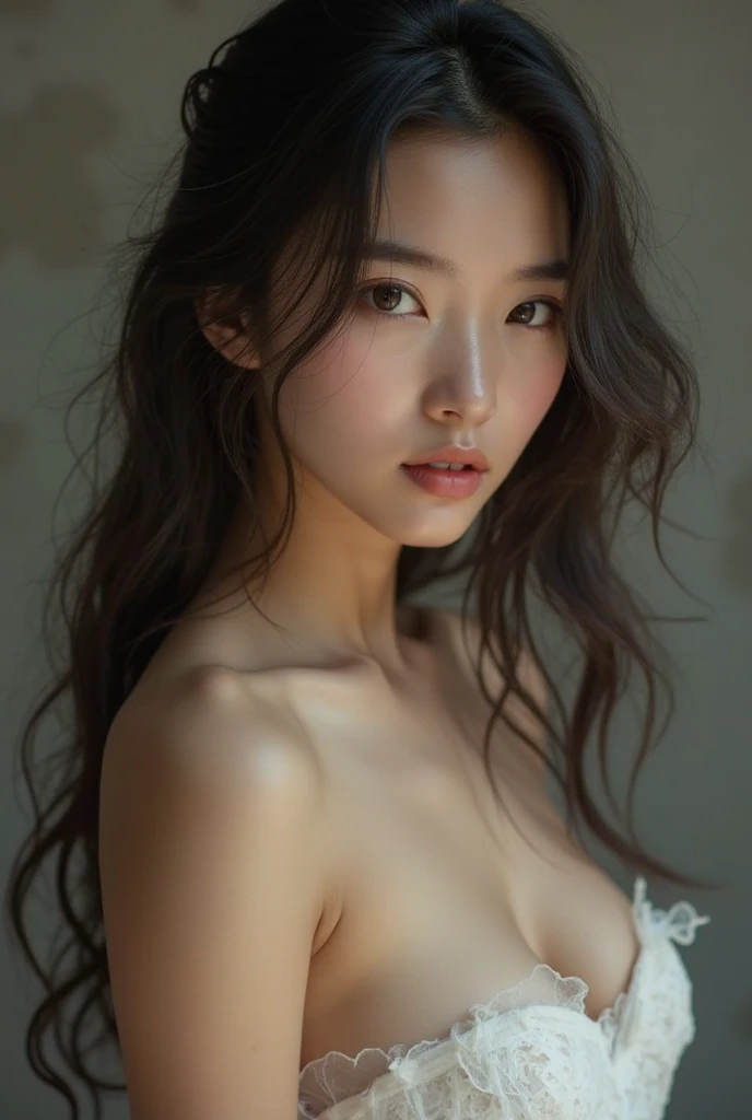 Beautiful Korean girl, sexy, long hair, naked body, some hands cover the body, model figure, seductive, charming.