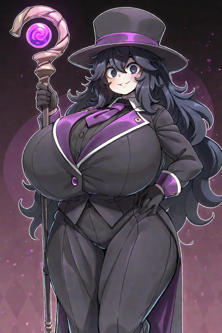 最high quality, high quality, 8k、High resolution,Highest quality、solo、Open Mouth Smile、A fat girl in black clothes with a black hat and glasses, Frivolous anime witch casting a spell, A strong and plump female magician, Black boots, chic, Anime Moe Art Style, Cute Witch, I also make fan art, Sky Witch