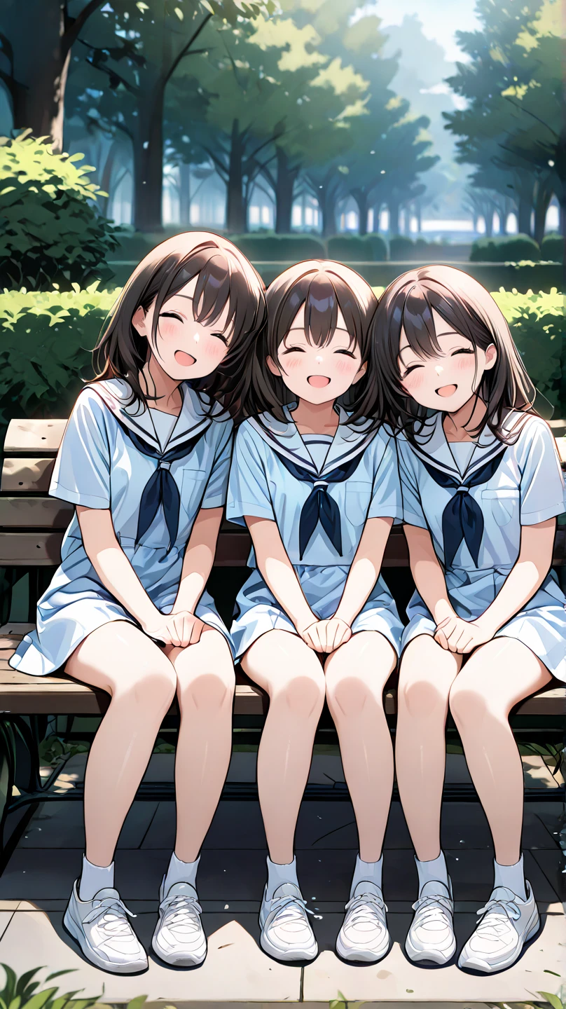 Nudist girl squatting、A lot of close elementary school girls hugging each other、surround each other'neck of、Laughter and joy、longshot、Group Selfies、で、Intense curiosity and shame、Leaning forward