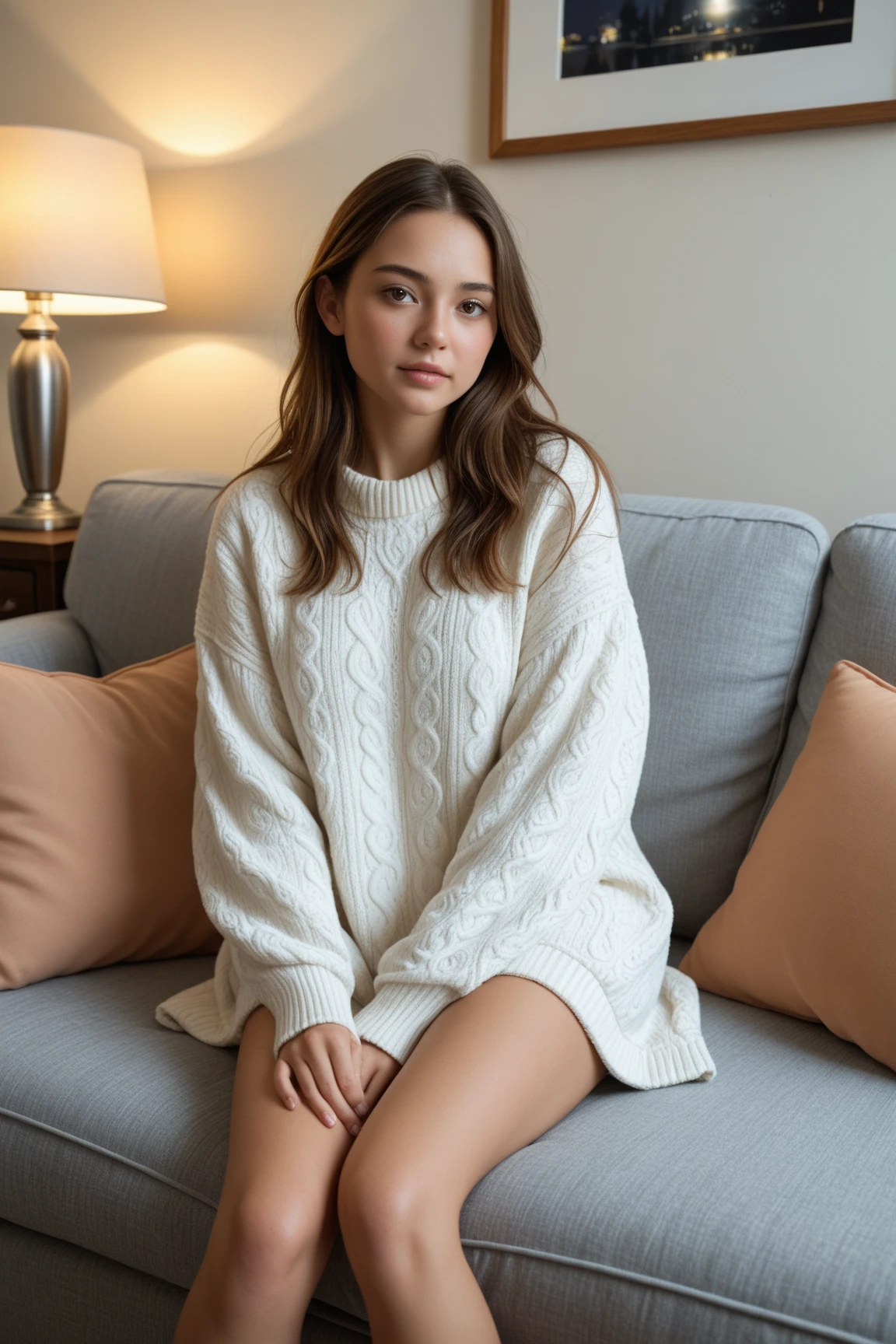 woman in her bed, of sweater