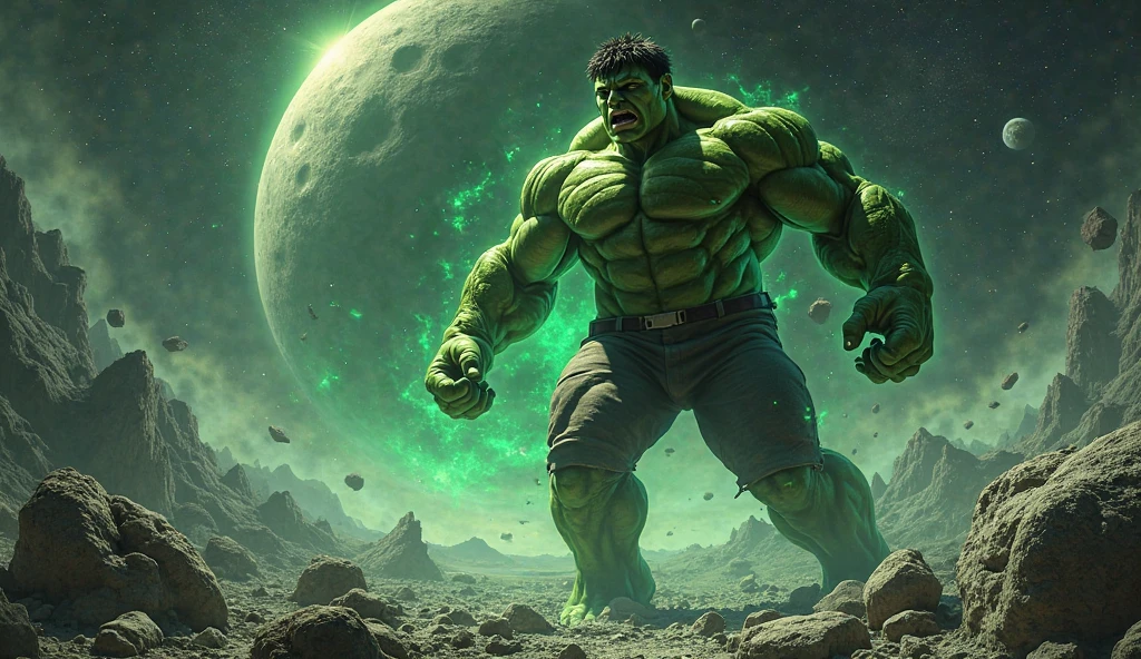 Hulk lifting planet Earth, the planet looks tiny, Hulk is immense compared to the planet, make the planet as small as possible.
