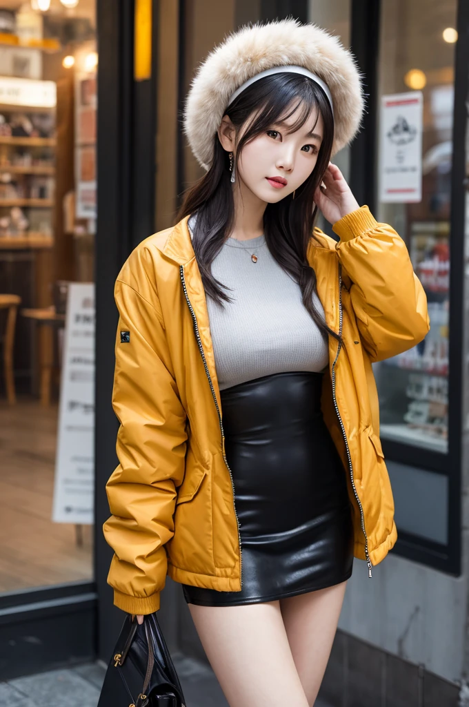 infp young woman、、full body Esbian、orange fur shorts、、、Idol face、