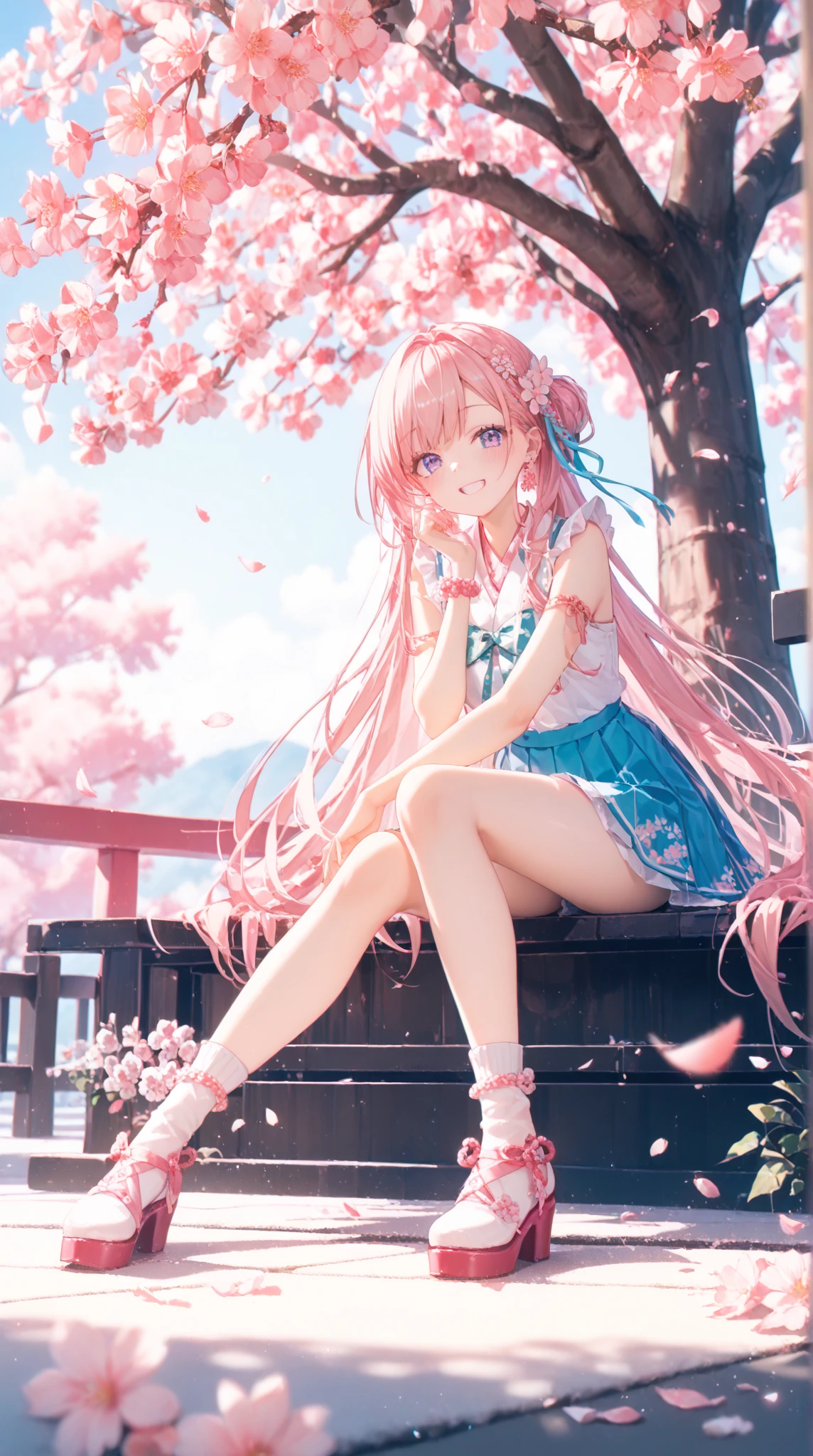 (super flat, flat shading, flat color:1.1)、(magazine cover)、(multiple girls)、An illustration、((upon、small、flat chest、12 year old girl))、white skin and beautiful appearance、wavy white hair、red eyes、、Striped crop top、children's printed shorts、smile、end、from behind、colorful stockings、volume lighting、soft light、bright、neon、Bright colors、watercolor painting、