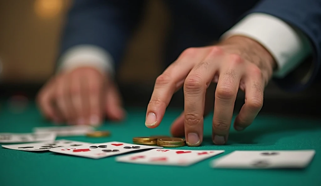 Hand grabbing a pile of poker chips