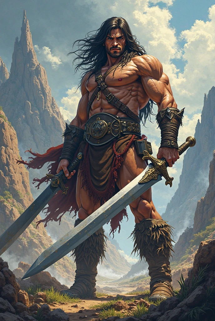 art nouveau, barbarian broadsword, illustration,
