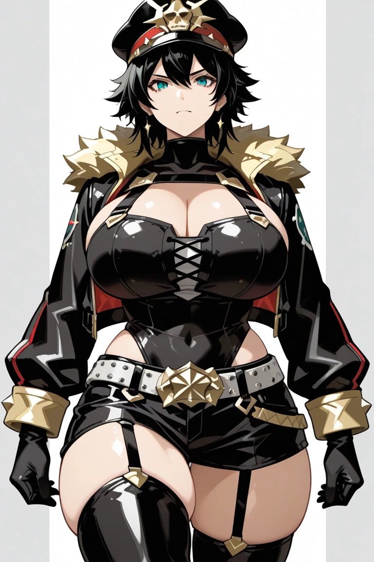 helga, dark-skinned female, short hair, silver hair, bikini, horns, red eyes, shorts, huge breasts, no wings, muscular female, thick thighs, thick arms, tomboy,full body tatto,, no tail,fertility tatto, breeding tatto,smug, holding axe, reflection light, blending, bloom, god rays, ray tracing, Fujicolor, drop shadow, Gothic art, anime, Ghibli-like colours, anime style, UHD, retina, masterpiece, ccurate, anatomically correct, textured skin, super detail, high details, high quality, award winning, best quality, highres, 1080P, HD, 4K, 8k, 16k,