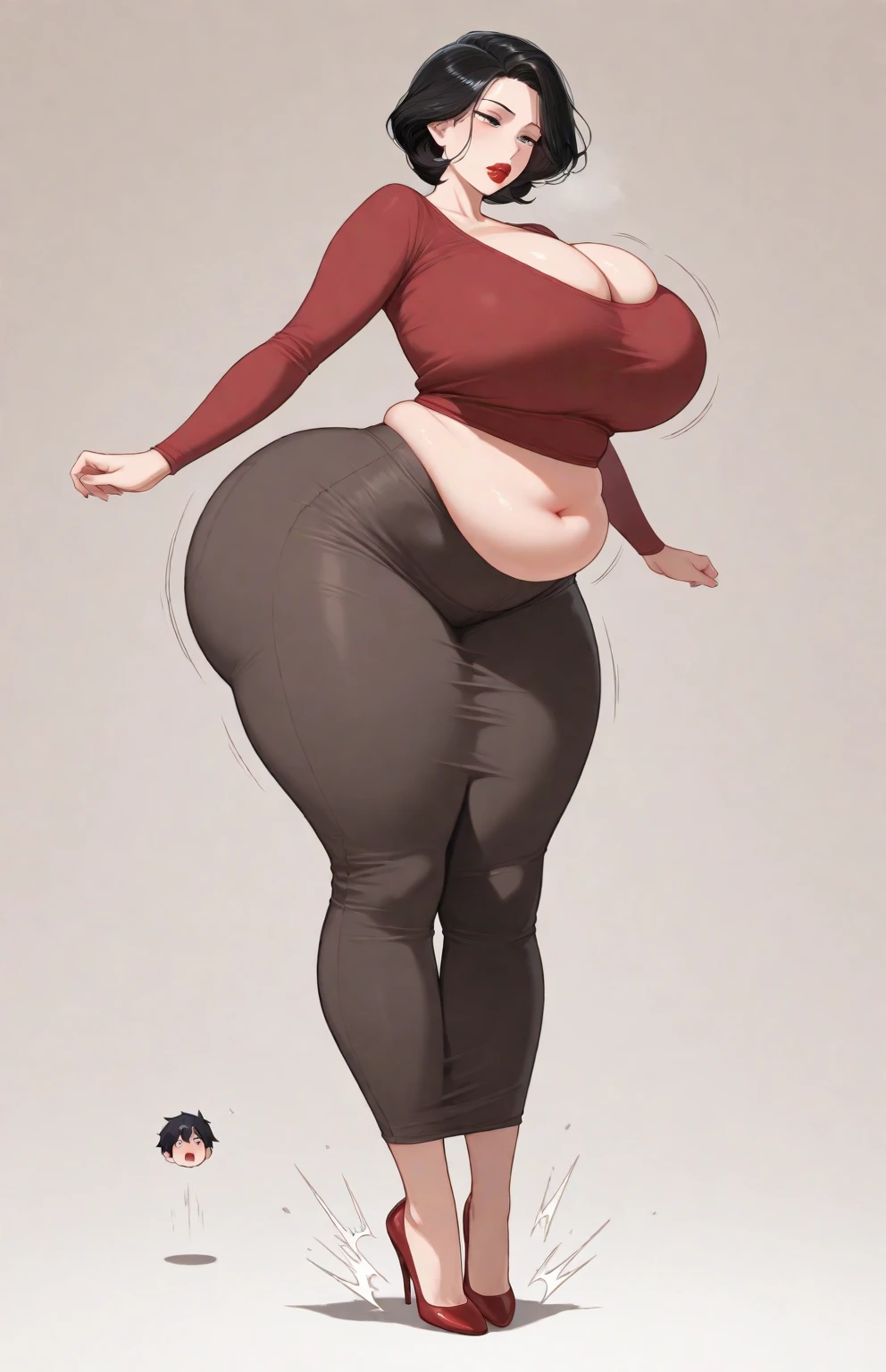 full bodyesbian,grey skirt,tightsuit,Standing on the ground,huge tit,Slim,long leges,Stand up straight,nothing background,Slim,extra long leg,Exhibited,Mannequin,Gray skirt,The skirt was blown up by the wind,Pearl panties