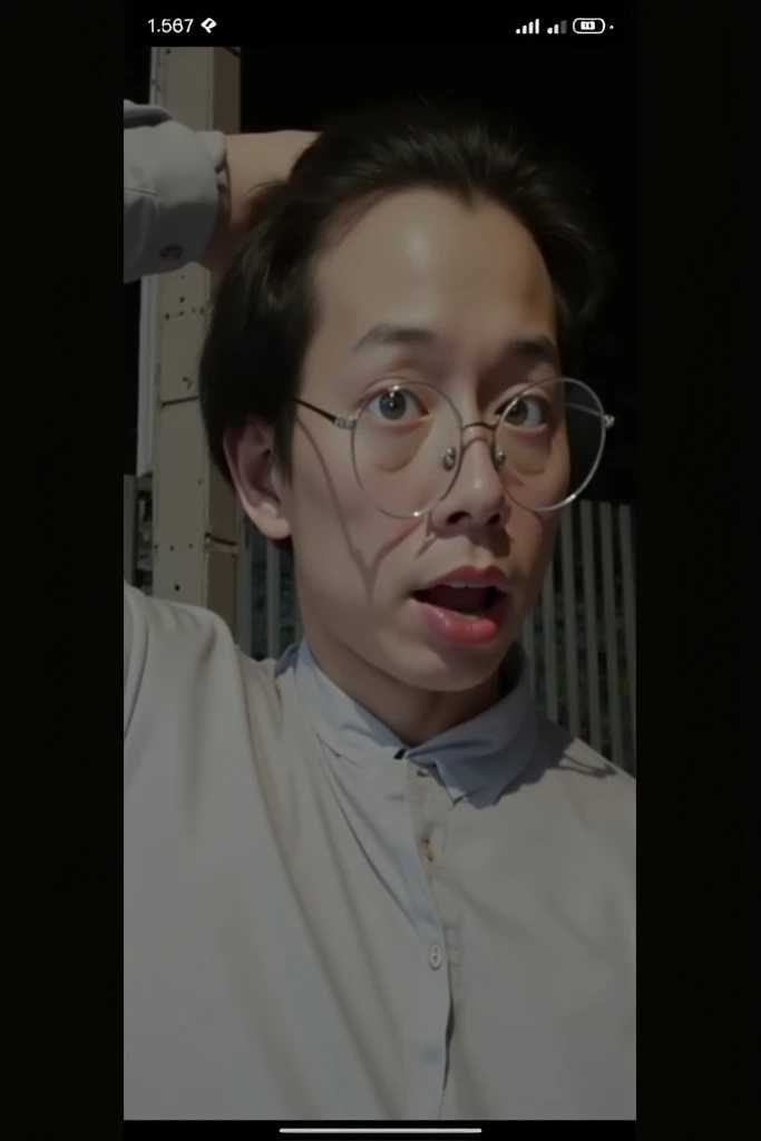 there is a man with glasses and a tie smoking a cigarette, 8k selfie photograph, with small nose, very very low quality picture, 2 8 years old, 2 7 years old, very very low quality, selfie shot straight on angle, 38 years old, very low quality, with narrow nose, 2 9 years old, (((luke chueh)))