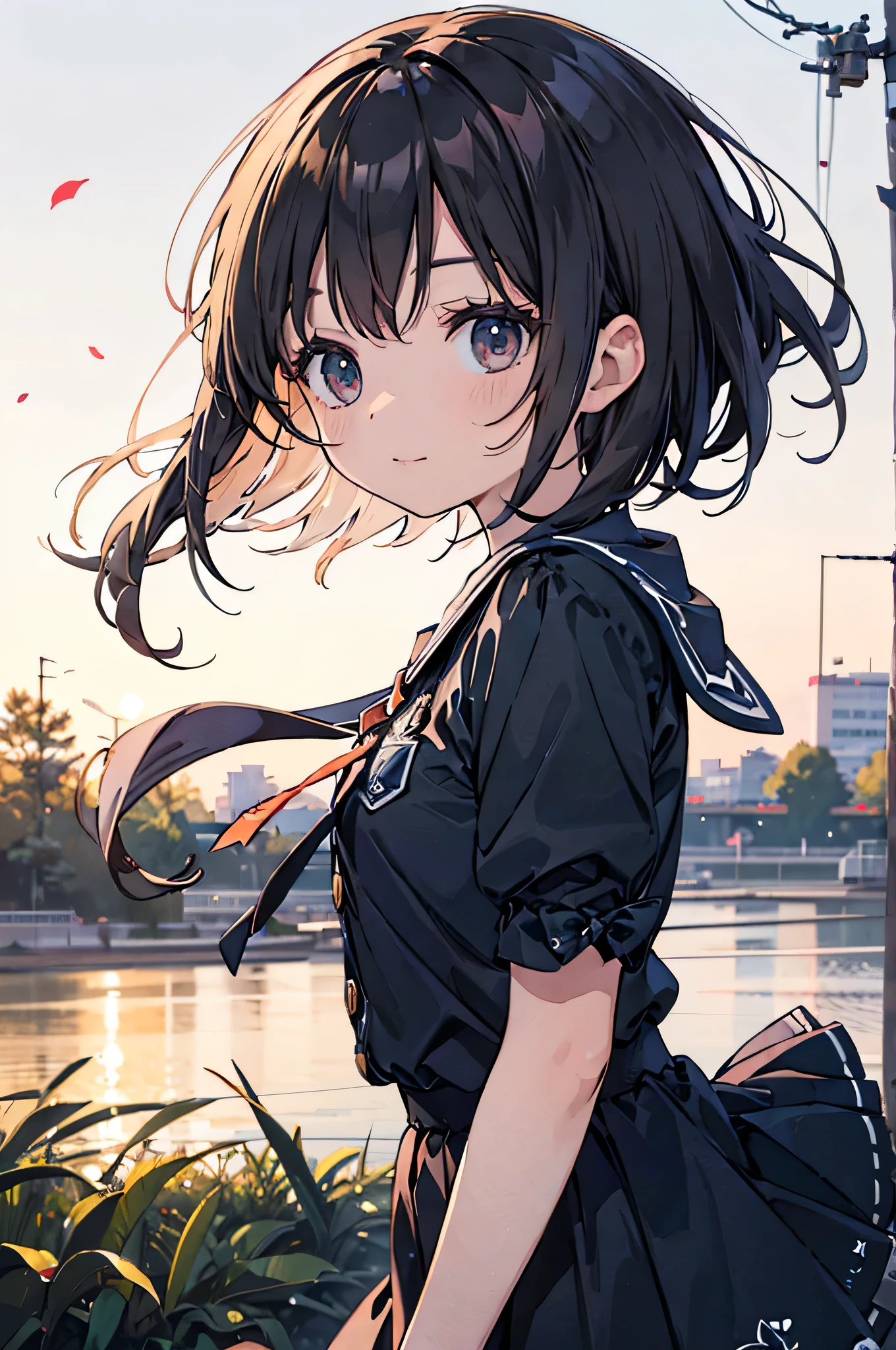 Official Art, wallpaper, very detailed, (((very detailedな目と顔))), Real Portrait, (top quality, masterpiece, high definition), (high definitionスキン: 1.2), 8K ultra HD info show, backlight, blurry background, big smile, One person girl, beautiful woman highlighting her lower lip, Attractive and beautiful顔が全身と顔を反映している, Beautiful face and perfect skin , Diffused, natural skin shine, Attractive and beautiful, Gorgeous and attractive,  soft lighting  , natural beauty , long black hair, petticoat、long legs、Skirt fluttering in the wind
