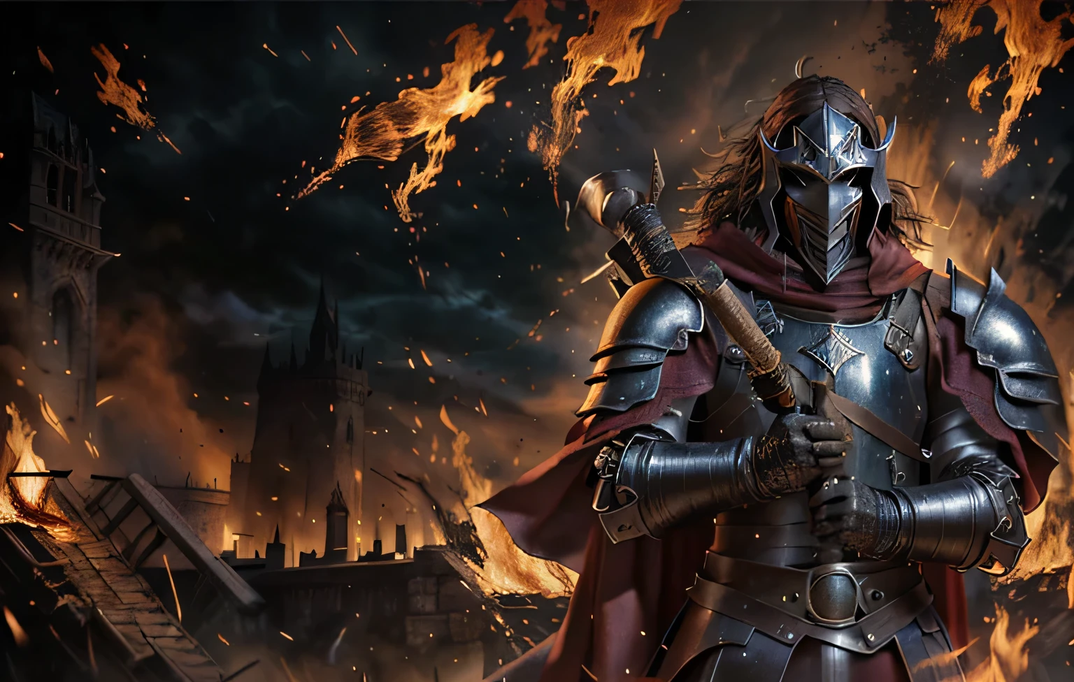 arafed image of a man in armor with a sword and cape, lord of cinder, in style of dark souls 3, dark souls art style, abaddon and magali villeneuve, dark souls 3 themed, flame conjuring armored, the dark lord sauron, dark fantasy style art, graphic artist magali villeneuve, dark souls art, evil knight
