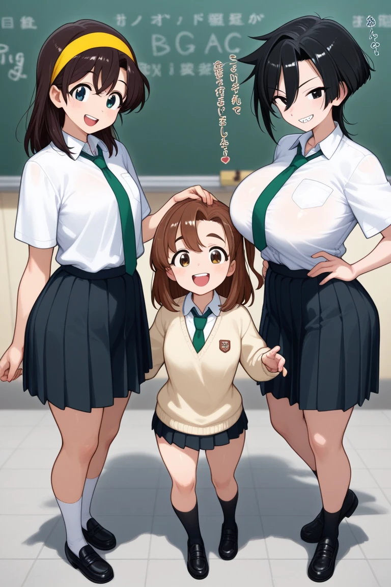 ((hiding breast))nudist girl、A lot of elementary school boys squatting、surround each other's face、(((Laughter and joy)))、in group photograph、from side