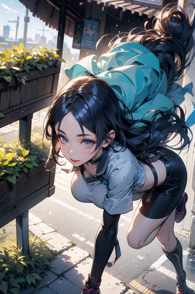 (from below:1.2),(from side:0.9), ((cute Face)), (Close-Up:0.6), ((looking at viewer, holding a icecream)),(Italian milk magazine cover:1.4), highest quality、(real、photorealistic:1.5),(ultra high resolution, ubel,dark green hair,long hair,side ponytail,hair between eyes,bangs, (beret, black jacket, open clothes, cleavage, midriff, black shorts, black thighhighs, thigh strap, fingerless gloves, single glove:1.2), (double breasted,under bust:1.2), sitting at a table, cute, anime visual of a cute girl, cute anime girl, eating cakes, young anime girl, guweiz, high quality anime artstyle, anime girl, artwork in the style of guweiz, beautiful anime girl, pretty anime girl, (anime girl), official artwork,(with sparkling eyes and a contagious smile),her thin pubic hair, looking at viewer, pose muy sexy"