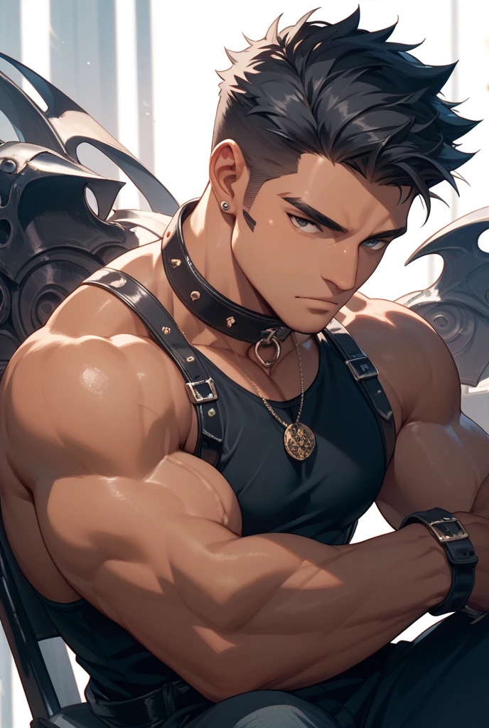 The highest image quality，male people，，1 young boy，young and handsome，Shoun，Brown hair，short straight hair，darkskin，Anime big breast，anime wallpaper，standing alone，male focus，underpants，Dilation of the pectoral muscles，protruding crotch，Urban Background，spread their legs，sexly,(master part, best quality),long white socks，Red Martin Boots，without the shirt, flexing your muscles, pose sexly