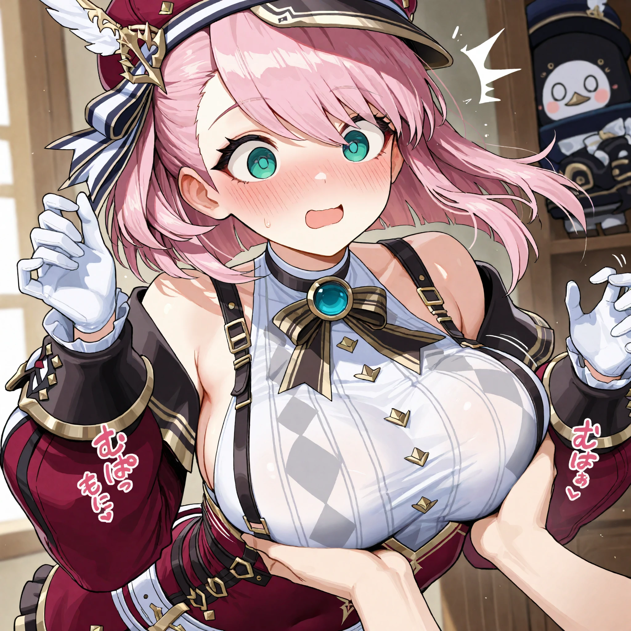 ((masterpiece, best quality)), high resolution,ultra detailed,8k,16k,detailed background, perfect lighting,detailed beautiful eyes, 1girl,solo,embarrassed,blush,show off nipple,steam,sweat,in heat,heavy breathing,saliva trail,look at viewer,(oral,screaming,show mouth:1.4),ahegao,face focus,(from above:1.4),(from front),chin up,seductive eyes,fisheye lens,be breathless,stick tongue out,kneeling,,
,(short_stature,dwarf,kawaii),charlotteid, waving, pink hair, hat, gloves, monocle, bare shoulders, green eyes, long sleeves, short hair, detached sleeves, skirt,flat_color,child_body,pale skin,in house,medium breast,
