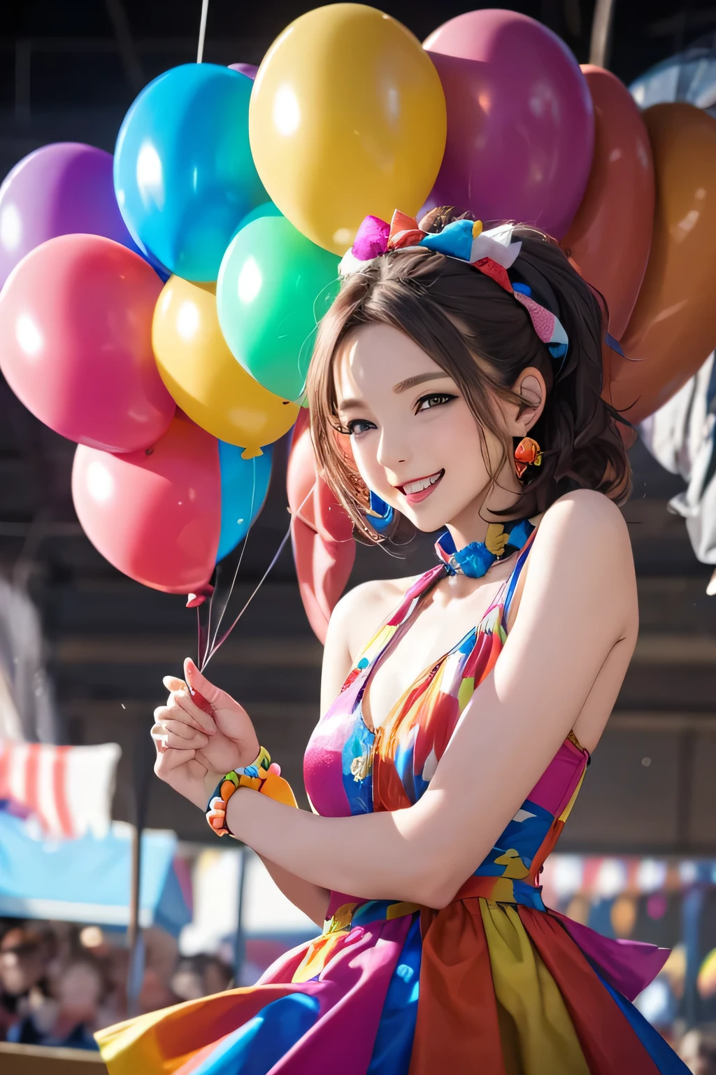Please draw what you like.8k,balloon🎈,circus,masterpiece,8k,best-quality,pierrot,colorful,Jester's Sonnet,laugh for me,For You,laugh for me,for you,Because at what time will the day come when we can really laugh and talk,clown, CIRCUS,HD, sci-fi,