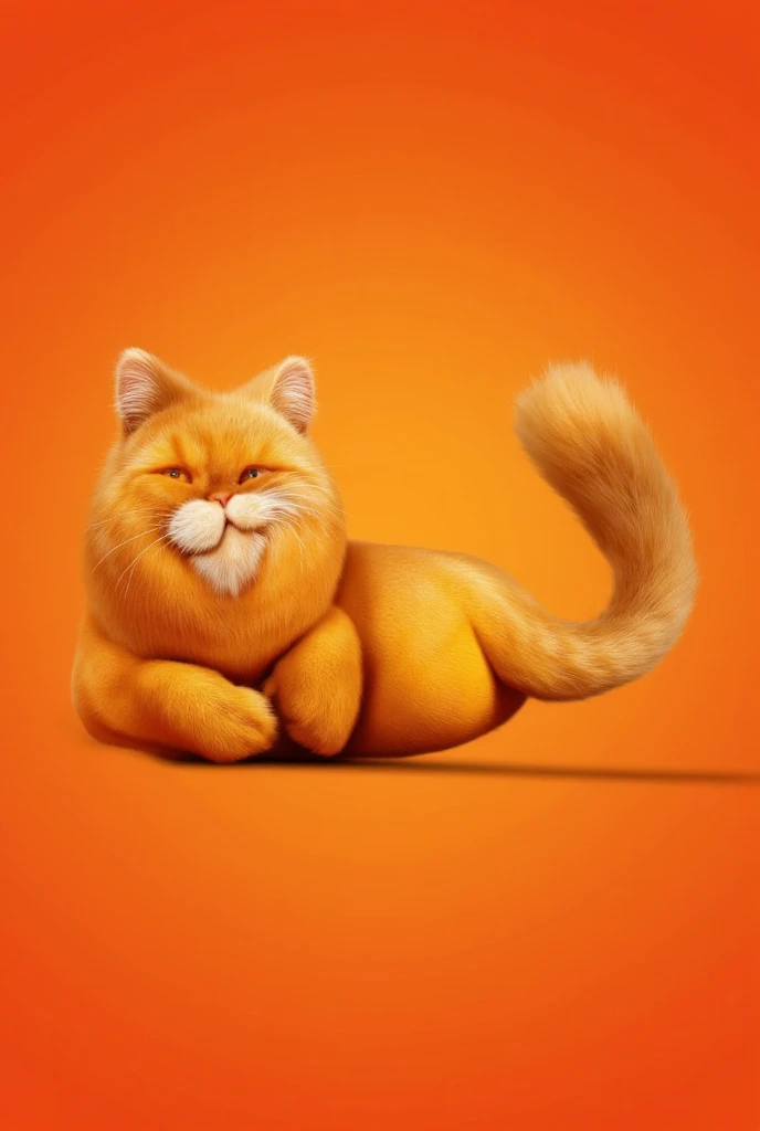 A cute orange tabby cat in style, lying on its side with a smug and ...