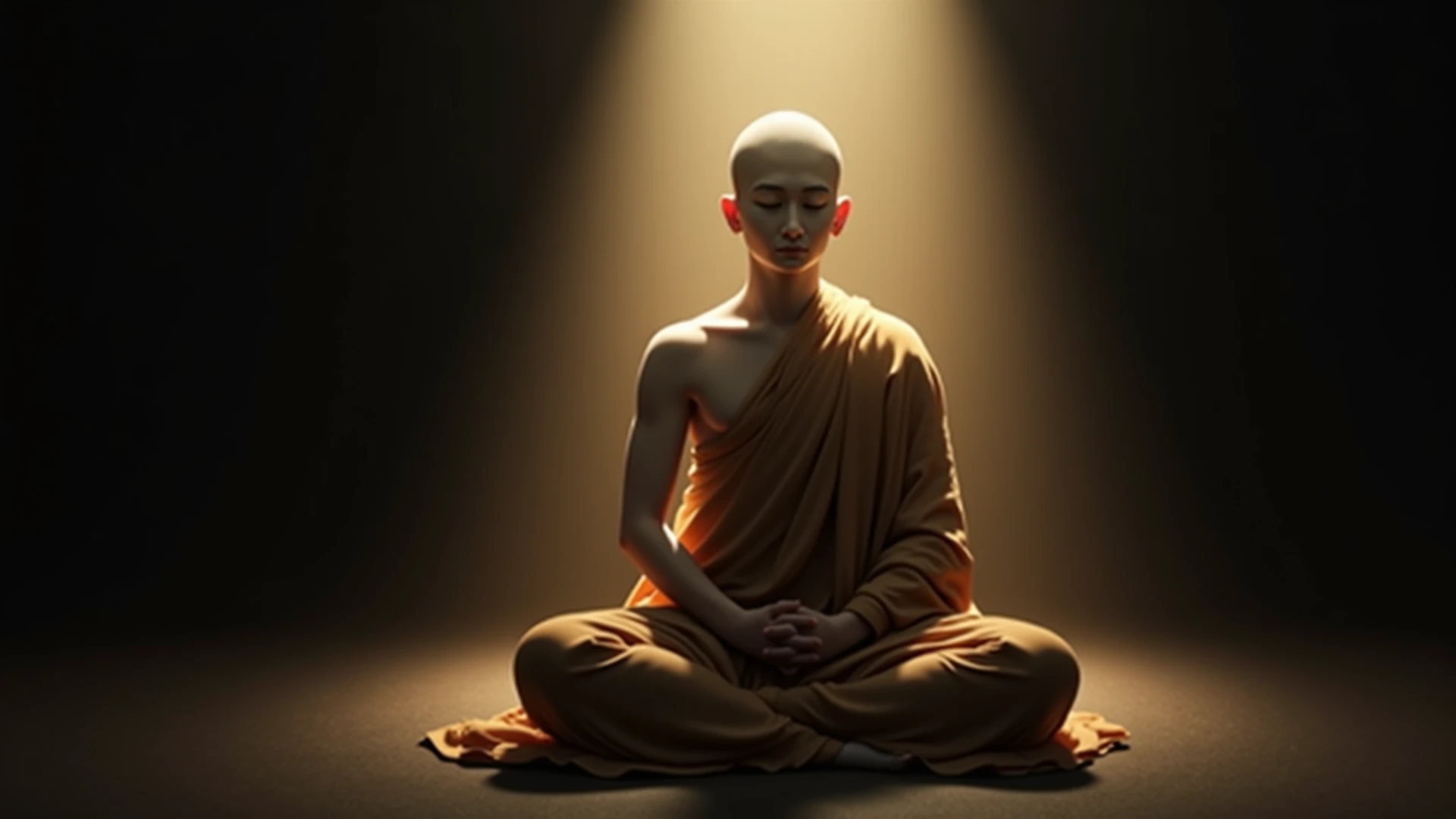 Asian handsome man, golden ratio, bald head, meditate, muscle, shave, wear monk&#39;s robe, yellow halo

