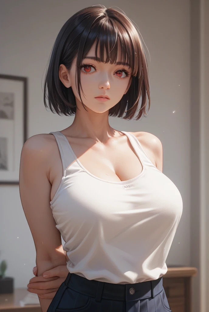 ((Realistic lighting, Best quality, 8K, huge breast, Masterpiece: 1.3)), Clear focus: 1.2, 1girl, Perfect Figure: 1.4, Slim Abs: 1.1, ((Dark brown hair)), (White crop top: 1.4), (Outdoor, Night: 1.1), City streets, Super fine face, Fine eyes, Double eyelids,