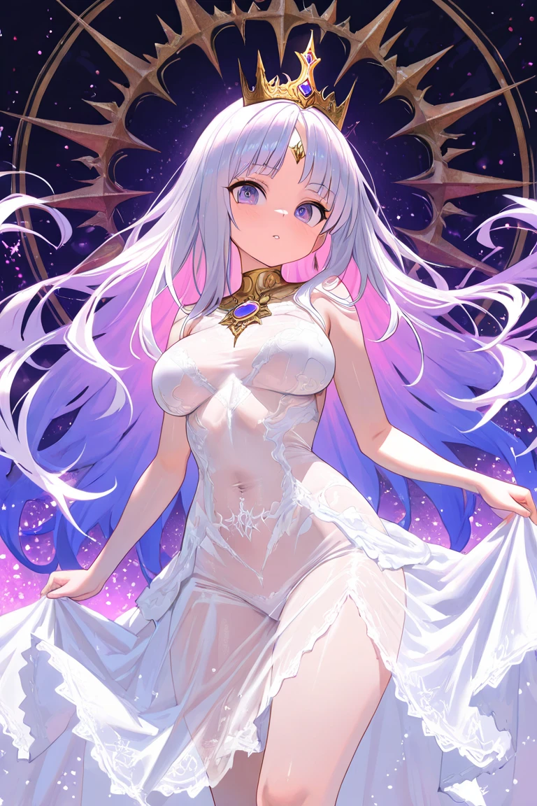 NSFW,masterpiece,Highest quality,High resolution,Very detailed,white\(no game No life\),Small breasts,Angel,Angelの羽,High-quality dress,Halter neck,gem,expectant face,blush,A moonlit church