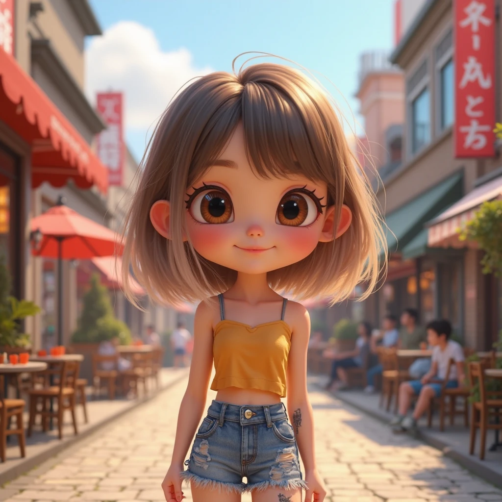 one girls、Small eyes、Hanging、full bodyesbian、Black hair、Very short hair、bouldering、cute little、Little doll、shortpants、without background、cute little3Dレンダリング、、Portrait Anime Girl、cute little3Dアニメの女の子のレンダリング、cute little詳細なデジタルアート、Styling 3D Rendering、3D rendered character art 8k、cute littleデジタル絵画、anime style 3D、super detailed render