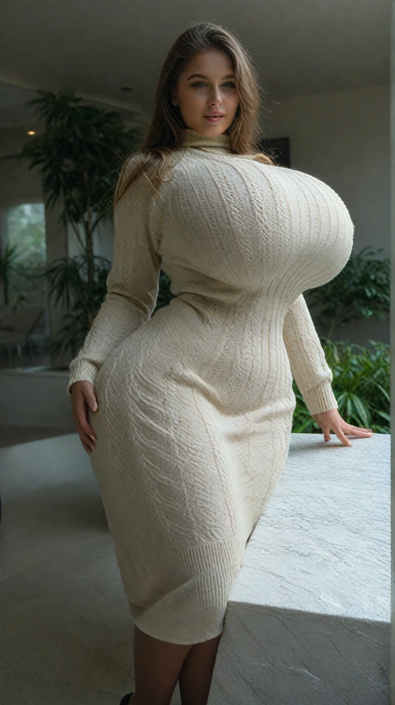 Breast expansion, (enormous boobs), (huge boobs) , massive breasts, slim girl, thin waist, , dark hair, bigger breasts, beautiful face, tigh top, thin waist,